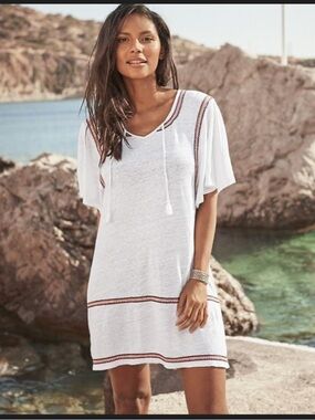 Garnet Hill White Linen Beach Tunic swim cover up size medium